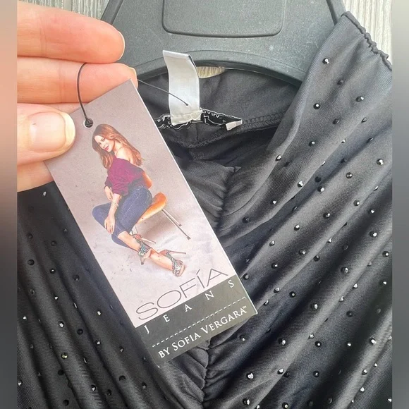 NWT Sofia Vergara Black Beaded Bodycon Midi Dress Size Medium 8/10 - Picture 7 of 12